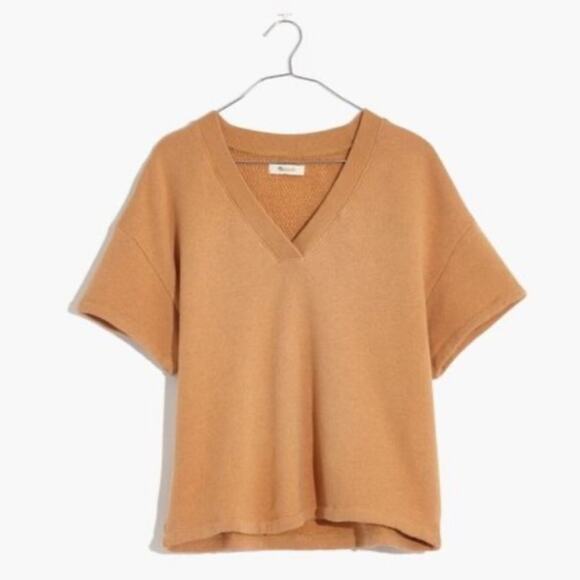 Madewell MWL Airyterry V-Neck Mustard Gold Sweatshirt Tee New w Tag W-515 Sz S - Picture 1 of 7
